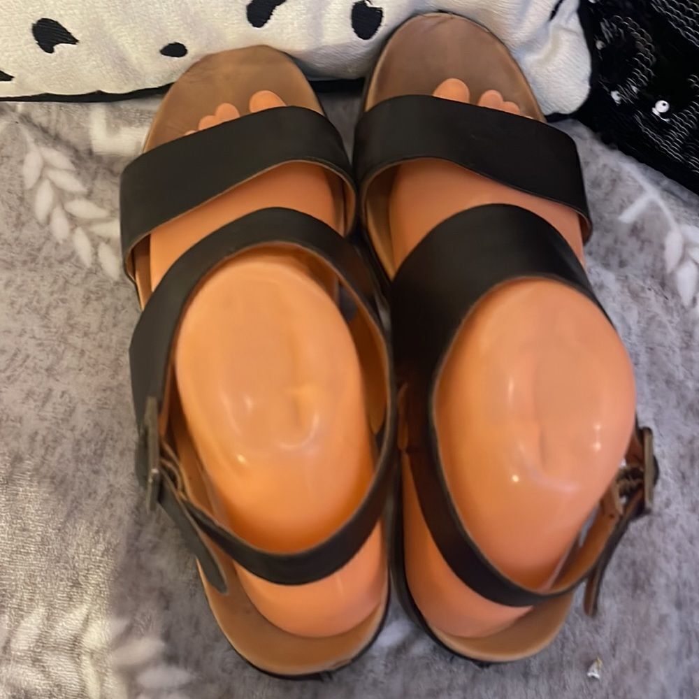 Kork ease black leather strap sandals wedge sz 11 - Picture 8 of 10